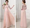 Partihandel-New Women Half Sleeve Lace Chiffon Princess En Linje Klänning Candy Färg Eleganta Klänningar Maxi Lång Klänning Vestidos