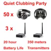 Universal 500m Silent Disco Complete System Vouwen draadloze hoofdtelefoons - Quiet Clubbing Party Bundel inclusief 50 headsets en 3 zenders