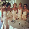 Champagne Strapless Mermaid Long Bridesmaid Dresses with Sweetheart Neckline and Hand Made Sashes African Aso Ebi Wedding Party Dresses