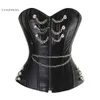 Damesleer Steampunk Corset Zwart Staal Boned Rockabilly Rits overborst Corset Bustier Brown Corpete met kettingen