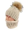 Bambini bambini Cappello invernale Sciarpa set Cappello palla di pelliccia di procione Pom pom Berretti Neonate Caldo berretto in pile Sciarpa Set