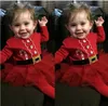 Julkläder Baby Girl Nyfödd långärmad röd klänning Xmas Santa Claus Tulle Klänningar Kids Outfits Kostym Hot Princess Party Dress Tops
