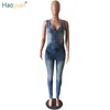 HAOYUAN Sexy Denim Jumpsuits 2017 Full Bodysuit Deep V Neck Bodycon Overalls Skinny Front Zipper Jeans Rompers Women Jumpsuit q1115860679