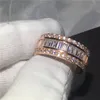 Anel romântico com configuração de canal corte princesa 5A pedra de zircônia anel de casamento de aniversário cheio de ouro rosa para mulheres e homens Bijoux