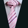 ピンクのストライプシルクタイセットハンキーカフリンクスメンズネクタイジャック織り織りビジネスカジュアルセットフォーマルネクタイn-0228196b