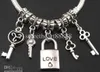 Love Key \ Lock Dangle Charm Big Hole Beads 100pcs / lot Bulk 5Styles Dangle Fit European Bracelet Jewelry DIY