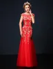 Jurken 2016 Hoogwaardige goedkope gratis verzending prom jurken Ruby Trumpet/Mermaid Jewel borduurwerk vloertellengte tule dames avondjurken