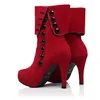 NOVITÀ 2 colori Corea Designer Shoes 10cm Tacchi alti con bottone moda Inverno donna rosso Stivali corti aggiungono peluche NXZ124