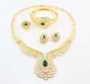 Women 18K Gold Plated Austrian Crystal Emerald Flower Ethiopian Fine Jewelry Sets Fashion African Necklace Wedding Bridal Set