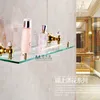 Wholesale And Retail Wall Mounted Golden Brass Storage Holders & Racks Glass Tier Crystal Style Bathroom Shelf