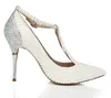 T-rem Ivory Bröllopskor med Rhinestone Pekade Toe Stiletto Heels Nightclub Club Shoes Wedding Party Prom Pumps