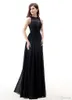 2019 Navy Blue Bridesmaid Dresses Chiffon Long Floor Length Empire Waist Maid of Honor Jewel Neck Sheer Zipper Lace Back Honor Bridal Gowns