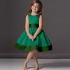 Robes à fleurs vert émeraude pour filles, jolies robes de soirée en Satin, ligne a, longueur aux genoux, col rond, sans manches, bon marché, pour enfants, 2020