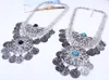 Gypsy Beads Coin Fringe Tassel Hollow Round Bib Statement Necklace Earrings Set Gypsy Antalya Silver Festival Turkish