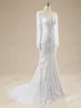 Berta Fotos reales Vestidos de novia de sirena de encaje sexy con capa desmontable Cuello de joya Vestidos de novia con apliques de cuentas de manga larga hundidos