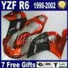 Fairings Set för Yamaha YZF600 98-02 Black Flames i Red Fairing Kit YZF R6 YZF-R6 1998 1999 2000 2001 2002 YZF600 VB94
