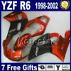 Обтекатель комплект для YZF-R6 98-02 YAMAHA YZF600 YZF R6 1998 1999 2000 2001 2002 белый синий черный мотоцикл обтекатели комплект GG3 + 7 подарки