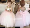 Cupcake Wedding Holy First Comunion Dresses Big Bow Gold Lentejuelas 2018 Cheap Baby Child Flower Girl Dresses Vestido de bola Little Kids for Party