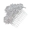 3.3 Inch Extra Large Vintage Look Rhodium Silver Tone Double Feather Bridal Hair Comb with Rhinestone Crystals