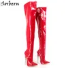 6 1/4" Trend Women Winter Boots High Heels Patent Leather Boots Female Heel Plain Stretch Crotch Thigh High Boot Black Plus Size