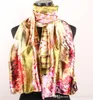 1st Red Pink Cherry Blossoms Fences Scarves Gold Women's Fashion Satin Oil Målning Lång wrap Shawl Beach Silk Scarf 160x50C311x