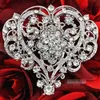 Vintage Fashion Rhodium Plated Stunning Clear Crystals Big Heart Flower Brooch Women Wedding Bridal Bouquet Pins Hot Selling Top Quality