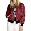 Damenjacken Damen Großhandel - Damen Damen Klassische gepolsterte Bomberjacke Vintage Reißverschluss Bikermantel Weibliche Basic Mäntel Schwarz Rot