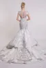 Abiti da sposa formale di lusso a sirena 2017 Abiti da sposa con scollo rotondo Abiti da sposa con abito da sposa a maniche corte in pizzo con perline