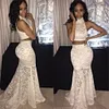 Two Pieces Lace Prom Dresses Lace Gowns Evening Dress Illusion Mermaid High Neck Homecoming Party Dresses For Graduation vestidos