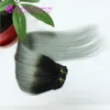 2015 Mode noir à gris sirène coloré ombre clip brésilien dans les extensions de cheveux Deux ombre ruban gris clip dans les cheveux 7pcs Set2591667