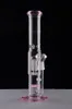 Pink Colorful High Straight Thick Glass Bongs Ice Notches 2 Function Glass Bong Glass Water Pipe Smoking Pipes Dual Perc Hookahs 18 mm