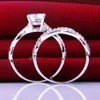 ラグジュアリーSZ 5-10ブランドデザイン18Kホワイトゴールドフルホワイトトパーズ女性結婚指輪セット