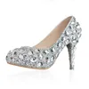 Silver Wedding Shoes Clear Rhinestone Platform Stängd tå 3 brudskor kristallpumpar europeiska parti prom klackar alla storlek347j