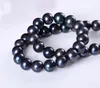 Wholesale Hot Ms. 9-10 mm black round natural pearl necklace X017
