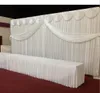 10ft 20ft White color ice silk Wedding Backdrop Curtain With Swags gold drape Luxury Wedding Props Satin Drape curtain party decor272T