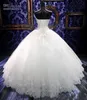 Новейшие свадебные платья Бальное платье Милая Длина пола Белый Тюль Стразы Настоящий образец Замок Bling Свадебные платья
