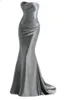 2019 image réelle robes de bal avec bustier perlé dos nu sirène élastique en satin en stock soirée rouge argent Pageant Party 279J