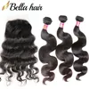 4x4 Zijde Basis Kantsluiting met haarbundels Braziliaanse Virgin HairClosure Body Wave Menselijk Haar Inslag Extension Natural Color 4pc Lot