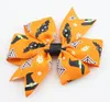 Happy Halloween Hair Bows Clips Spook Haar Tie Touw Boog Band Cartoon 3 "Baby Pumpkin Chevron Hair Bobbles Elastische Haarband PJ5287