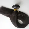 200g 1Set = 200Strands Flat Tips Hair Pre Bonded Keratin Hårförlängningar 18 20 22 24in # 1b / av svart brasiliansk indisk remy mänskligt hår