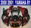 ABS Bodywork Set för Yamaha 2000 2001 YZF R1 Fairing Kit YZF1000 00 01 Röda Flammor i svarta Fairings RQ27 + 7 Presenter