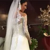 Vestios de Novia kant trouwjurken lange mouwen uit schouders bruidsjurken knop terug bruids jurken met sweep trein