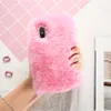 Cute Warm Rabbit Fur Case For iPhone 5 5S SE 6 6S 7 8 Plus Case Hard PC Cover For iPhone X 10 Bling Diamond Women Bag Case