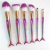 6 pièces ensemble de pinceaux de maquillage sirène coloré pinceaux de maquillage en queue de poisson ensembles outils de maquillage mignons accessoires 4126070