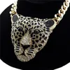 Fashion Women Hiphop Tiger Necklace Rhinestone Head Leopard Necklaces Pendants Vintage Retro Long Necklace Exaggeration Jewelry