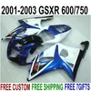 スズキGSXR600 GSXR750 2001 2002 2003 K1ブルーホワイトブラックGSXR 600 750フェアリングセット01-03 RA22