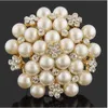 Exquise perle et cristal Diamante fleur broche plaqué or mariage mariée Bouquet fleur broche femmes Costume Corsage B636