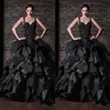 Rami Kadi Black Ball Gown Prom Dresses Tiered Ruffles Vintage Lace Spaghetti Puffy Prom Dresses Low Back Pageant Party Gowns2096