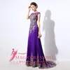 Árabe saudita roxo vestidos de noite longos 2019 feito sob encomenda lx039 jóia pescoço apliques dourados bainha frisada até o chão formal occa6535376