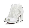 New Fashion Peep Toe Summer Wedding Boots Sexy White Lace Prom Evening Party Shoes Bridal High Heels Lady Formal Dress Shoes